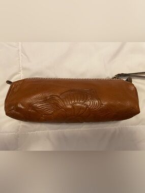Patricia Nash Tan Embossed Floral Leather Wristlet